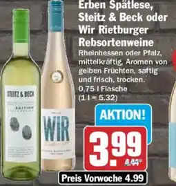 HIT Erben Spätlese, Steitz & Beck oder Wir Rietburger Rebsortenweine Angebot