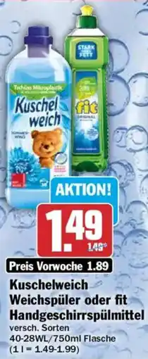 HIT Kuschelweich Weichspüler oder fit Handgeschirrspülmittel Angebot