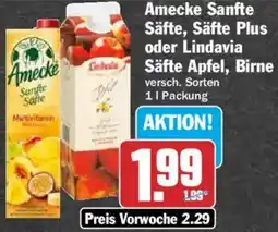 HIT Amecke Sanfte Säfte, Säfte Plus oder Lindavia Säfte Apfel, Birne Angebot