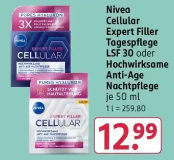 Rossmann Nivea Cellular Expert Filler Tagespflege LSF 30 oder Hochwirksame Anti-Age Nachtpflege Angebot