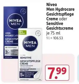 Rossmann Nivea Men Hydrocare Gesichtspflege Creme oder Sensitive Gesichtscreme Angebot