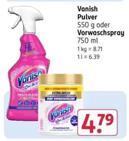 Rossmann Vanish Pulver 550 g oder Vorwaschspray 750 ml Angebot