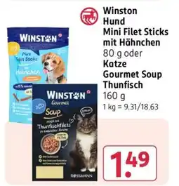 Rossmann Winston Hund Mini Filet Sticks mit Hähnchen 80 g oder Katze Gourmet Soup Thunfisch 160 g Angebot