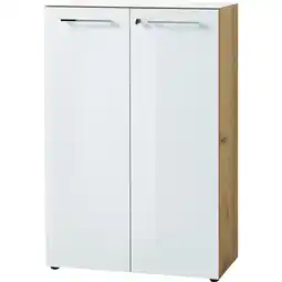 Netto Marken-Discount Aktenschrank Muenchen Glasfront Soft-Close Abschließbar, Chalet-Eiche-Nb./Weiß 80x37x120cm Angebot