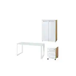 Netto Marken-Discount Büro-Set MUENCHEN 3-tlg Schreibtisch, Schrank, Container Glasfront Chalet-Eiche-Nb./Weiß Angebot