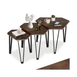 Netto Marken-Discount tectake Beistelltisch-Set, 3-teilig, Holz und Stahl, stapelbar Angebot