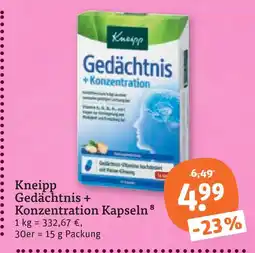 tegut Kneipp gedächtnis + konzentration kapseln Angebot