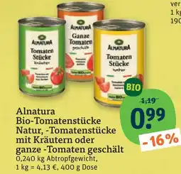tegut Alnatura bio-tomatenstücke natur, -tomatenstücke mit kräutern oder ganze -tomaten geschält Angebot