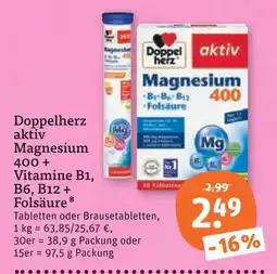tegut Doppelherz aktiv magnesium 400 + vitamine b1, b6, b12 + folsäure Angebot