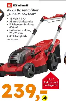 Globus Baumarkt Einhell akku rasenmäher „gp-cm 36/450“ Angebot