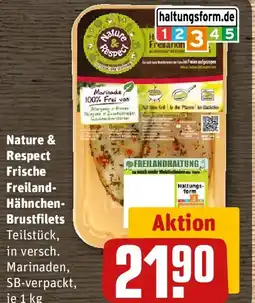 REWE Nature & Respect Frische Freiland- Hähnchen- Brustfilets Angebot