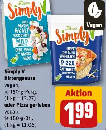 REWE Simply V Hirtengenuss oder Pizza gerieben Angebot