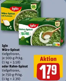 REWE Iglo Würz-Spinat oder Rahm-Spinat Angebot