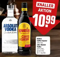 REWE Kahlua Coffee Liqueur oder Absolut Vodka Angebot