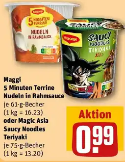 REWE Maggi 5 Minuten Terrine Nudeln in Rahmsauce oder Magic Asia Saucy Noodles Teriyaki Angebot