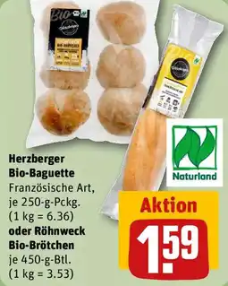 REWE Herzberger Bio-Baguette oder Röhnweck Bio-Brötchen Angebot