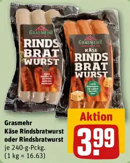 REWE Grasmehr Käse Rindsbratwurst oder Rindsbratwurst Angebot