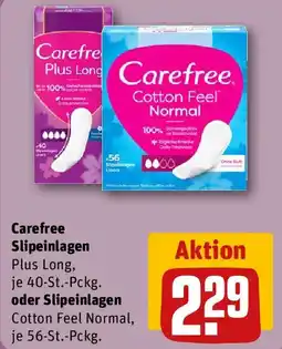 REWE Carefree Slipeinlagen Plus Long oder Slipeinlagen Cotton Feel Normal Angebot