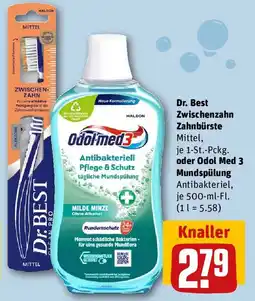 REWE Dr. Best Zwischenzahn Zahnbürste oder Odol Med 3 Mundspülung Angebot