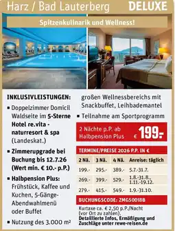 REWE Harz / Bad Lauterberg DELUXE 2 Nächte p.P. ab Halbpension Plus Angebot