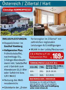 REWE Österreich / Zillertal / Hart 3 & 4 Nächte p.P. ab Halbpension Plus Angebot