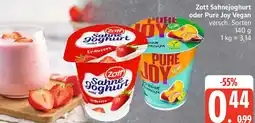 Edeka Zott Sahnejoghurt oder Pure Joy Vegan Angebot