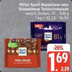 Edeka Ritter Sport Nussklasse oder Kakaoklasse Tafelschokolade Angebot