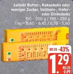 Edeka Leibniz Butter-, Kakaokeks oder weniger Zucker, Vollkorn-, Hafer- oder Dinkelkeks Angebot
