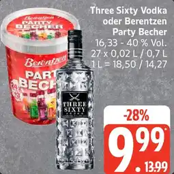 Edeka Three Sixty Vodka oder Berentzen Party Becher Angebot