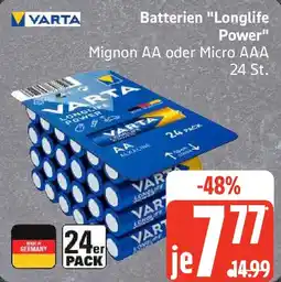Edeka VARTA Batterien "Longlife Power" Mignon AA oder Micro AAA Angebot