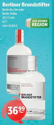 Getränke Hoffmann Berliner Brandstifter Berlin Dry Gin oder Berlin Vodka Angebot