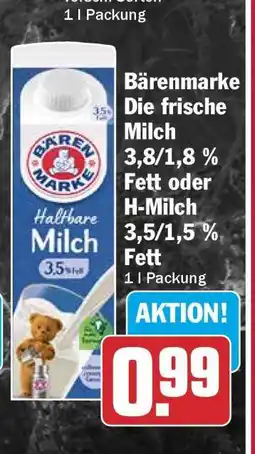 HIT Bärenmarke Die frische Milch 3,8/1,8 % Fett oder H-Milch 3,5/1,5 % Fett Angebot