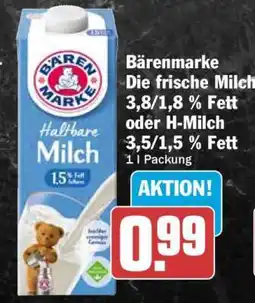 HIT Bärenmarke Die frische Milch 3,8/1,8 % Fett oder H-Milch 3,5/1,5 % Fett Angebot