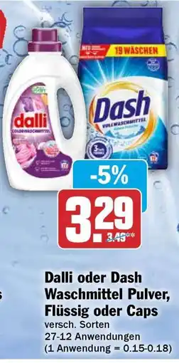 HIT Dalli oder Dash Waschmittel Pulver, Flüssig oder Caps Angebot