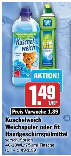 HIT Kuschelweich Weichspüler oder fit Handgeschirrspülmittel Angebot