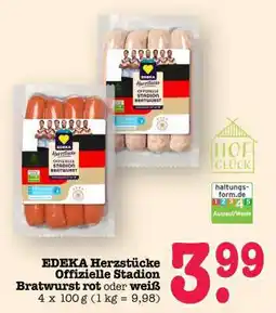 Scheck-in-Center EDEKA Herzstücke Offizielle Stadion Bratwurst rot oder weiß Angebot