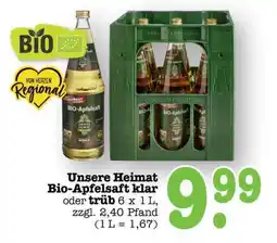 Scheck-in-Center Unsere Heimat Bio-Apfelsaft klar oder trüb Angebot