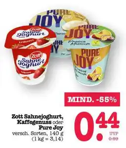Scheck-in-Center Zott Sahnejoghurt, Kaffeegenuss oder Pure Joy Angebot