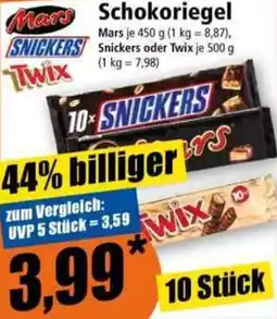 Norma Mars, Snickers oder Twix Schokoriegel Angebot