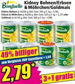 Norma Bonduelle Kidney Bohnen/Erbsen & Möhrchen/Goldmais Angebot