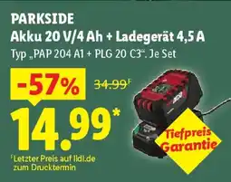 Lidl PARKSIDE Akku 20 V/4 Ah + Ladegerät 4,5 A Angebot