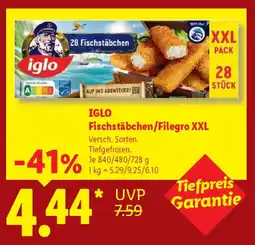 Lidl IGLO Fischstäbchen/Filegro XXL Angebot