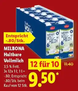 Lidl MILBONA Haltbare Vollmilch Angebot
