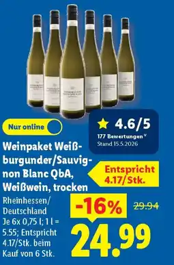 Lidl Weinpaket Weiẞ- burgunder/Sauvig- non Blanc QbA, Weißwein, trocken Angebot