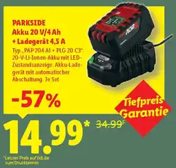Lidl PARKSIDE Akku 20 V/4 Ah + Ladegerät 4,5 A Angebot