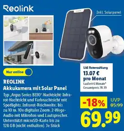 Lidl REOLINK Akkukamera mit Solar Panel Angebot