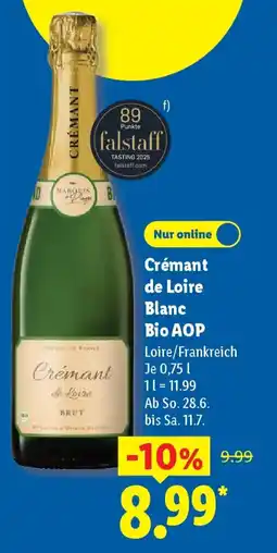 Lidl Crémant de Loire Blanc Bio AOP Angebot