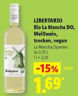 Lidl LIBERTARIO Bio La Mancha DO, Weißwein, trocken, vegan Angebot