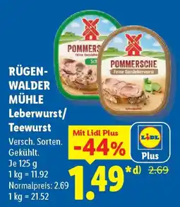 Lidl RÜGEN- WALDER MÜHLE Leberwurst/ Teewurst Angebot