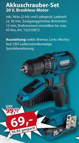 Sonderpreis Baumarkt GERMANIA Plattform 2.0 Akkuschrauber-Set 20 V, Brushless-Motor Angebot